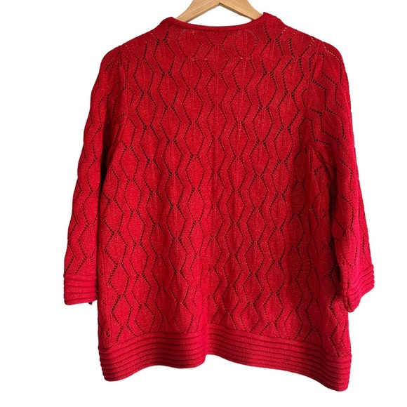 TanJay Red Open Front Women's Crochet Knit 3/4 Sleeve Cardigan Size Medium - Picture 7 of 9